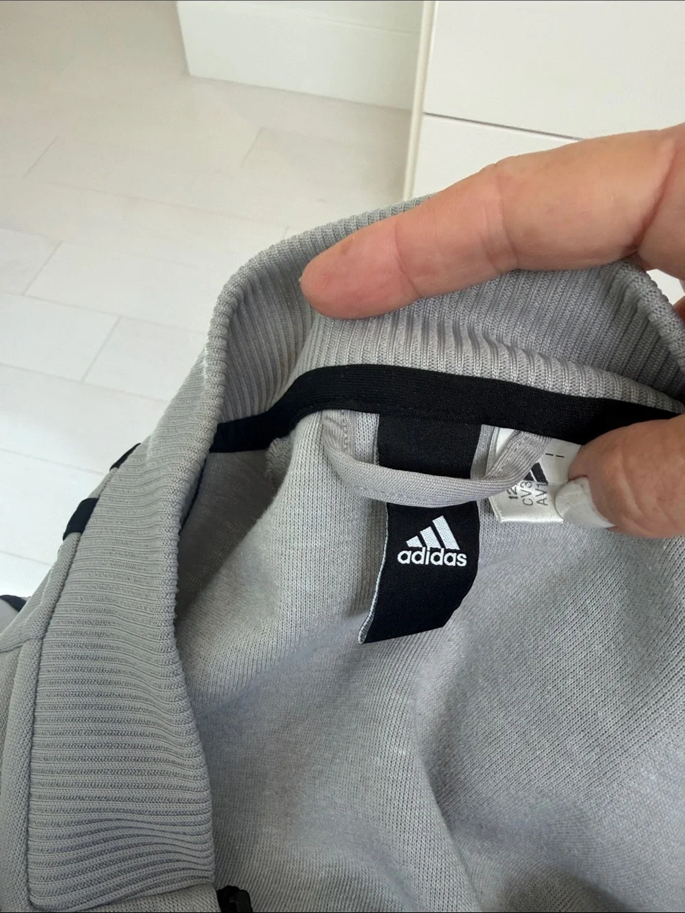 Adidas Mens Light Gray Track Jacket & Joggers with Black Stripes
